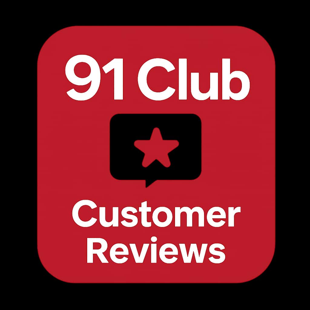 A badge symbolizing 91 Club Customer Reviews.